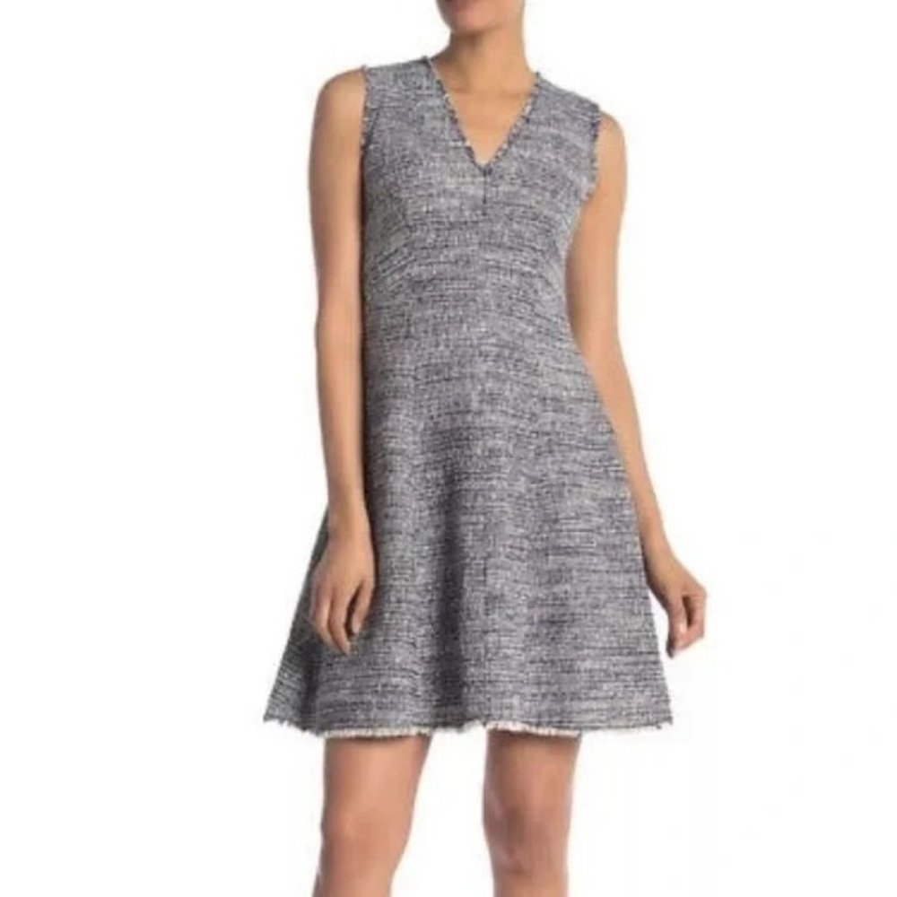 Rebecca Taylor Blue Tweed V-Neck Fit & Flare Dress